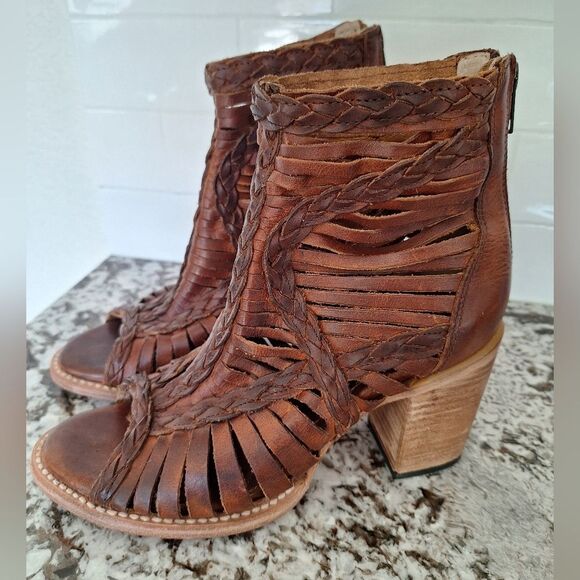 Freebird Bela Leather‎ Strappy Braided Heeled Booties Shoes Distressed Size 10 - Picture 6 of 11